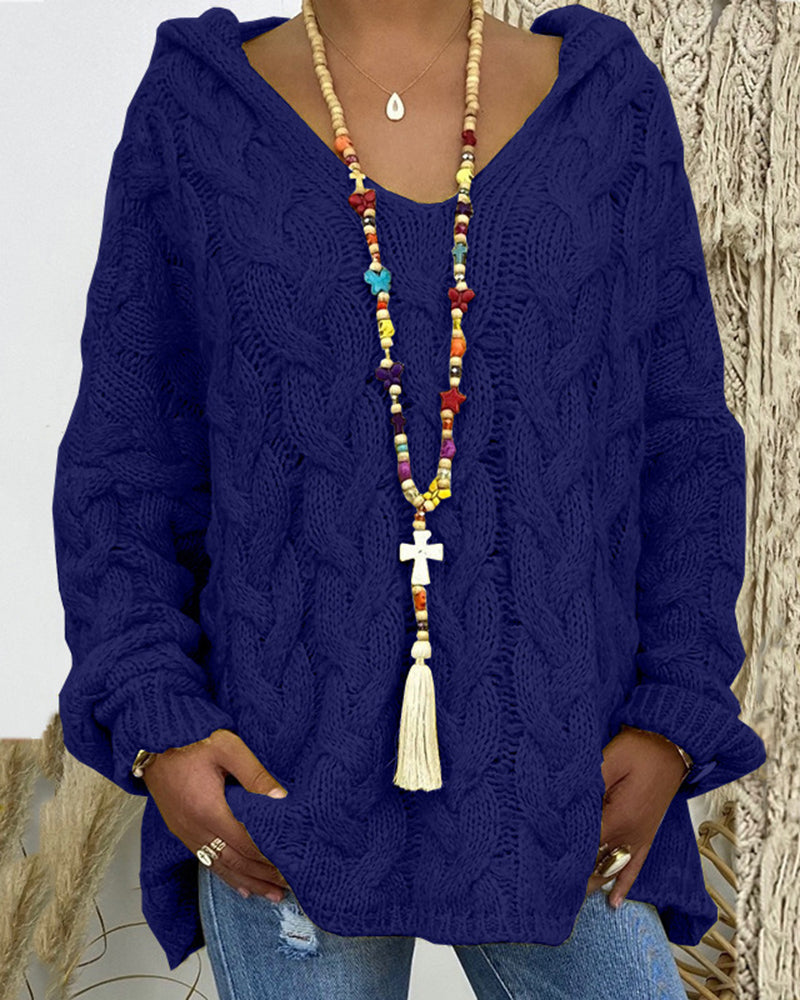 Leniva – Con Cappuccio in Maglia a Treccia, Maglione