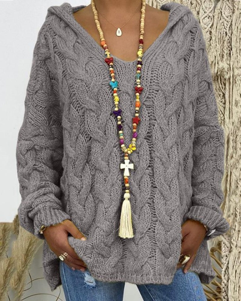 Leniva – Con Cappuccio in Maglia a Treccia, Maglione