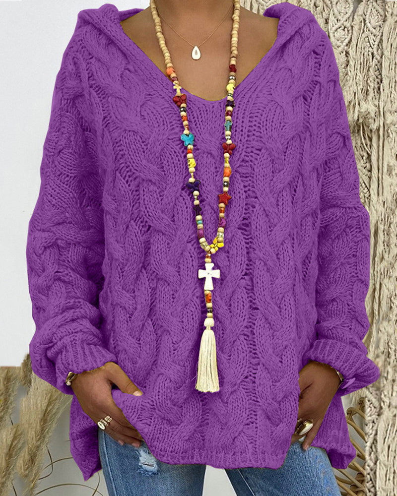 Leniva – Con Cappuccio in Maglia a Treccia, Maglione
