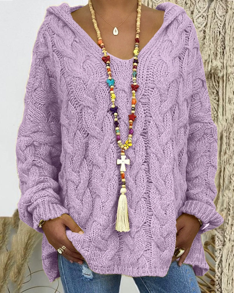 Leniva – Con Cappuccio in Maglia a Treccia, Maglione