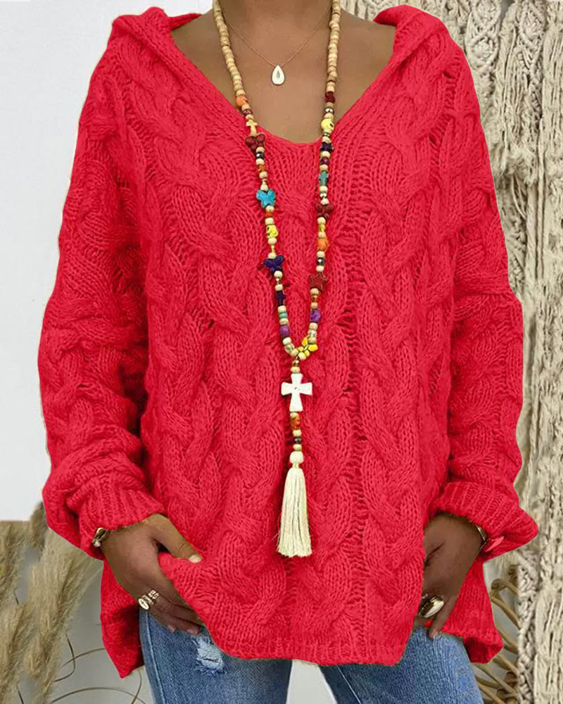 Leniva – Con Cappuccio in Maglia a Treccia, Maglione