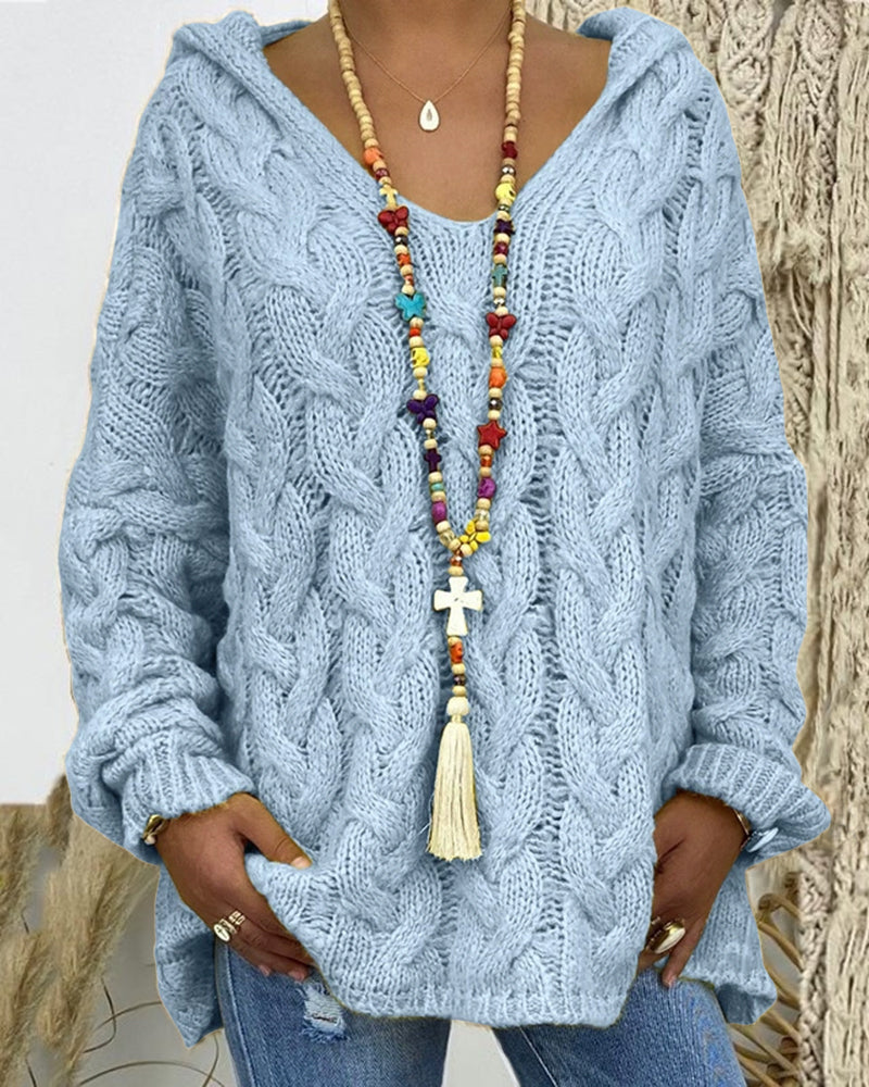 Leniva – Con Cappuccio in Maglia a Treccia, Maglione