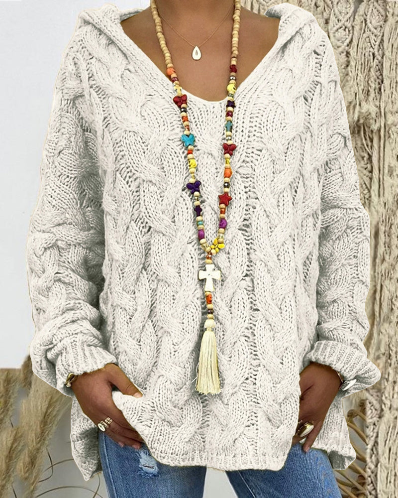 Leniva – Con Cappuccio in Maglia a Treccia, Maglione