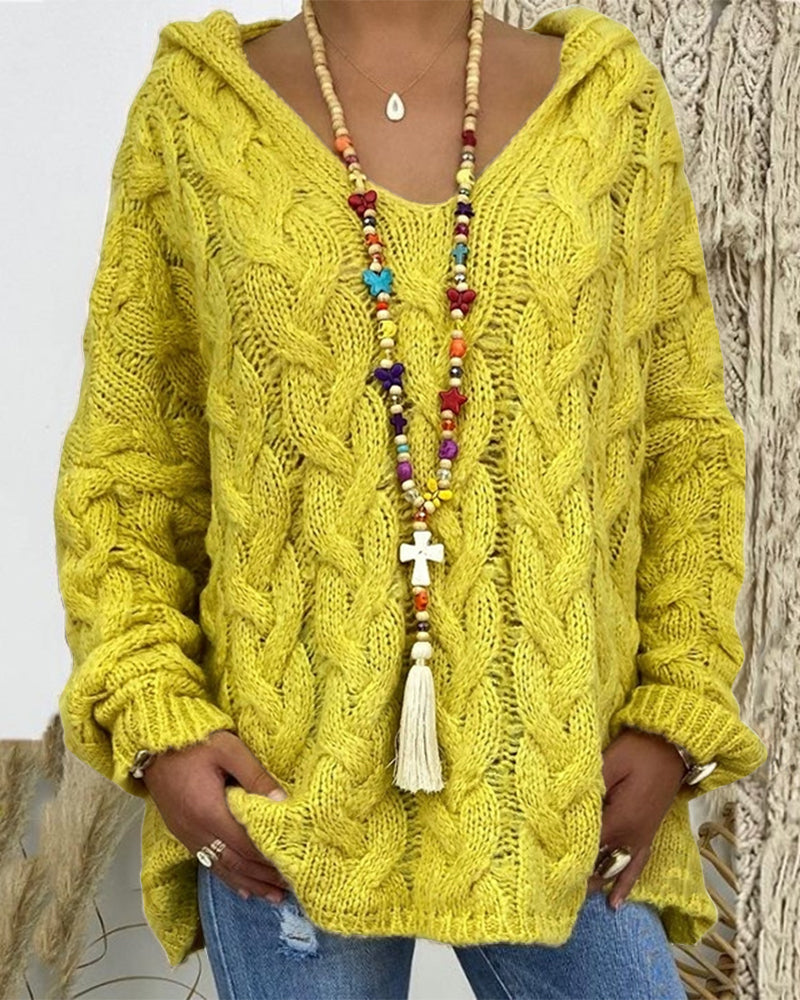 Leniva – Con Cappuccio in Maglia a Treccia, Maglione