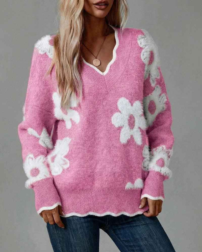 Nelara - Motivo Floreale in Jacquard Maglione