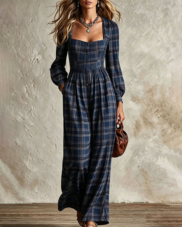 Evala – Maniche a Lanterna in Tessuto a Quadri Tuta