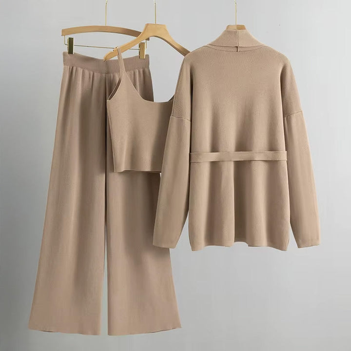 Da Casa in Maglia Completo a 3 Pezzi con Cardigan con Cintura