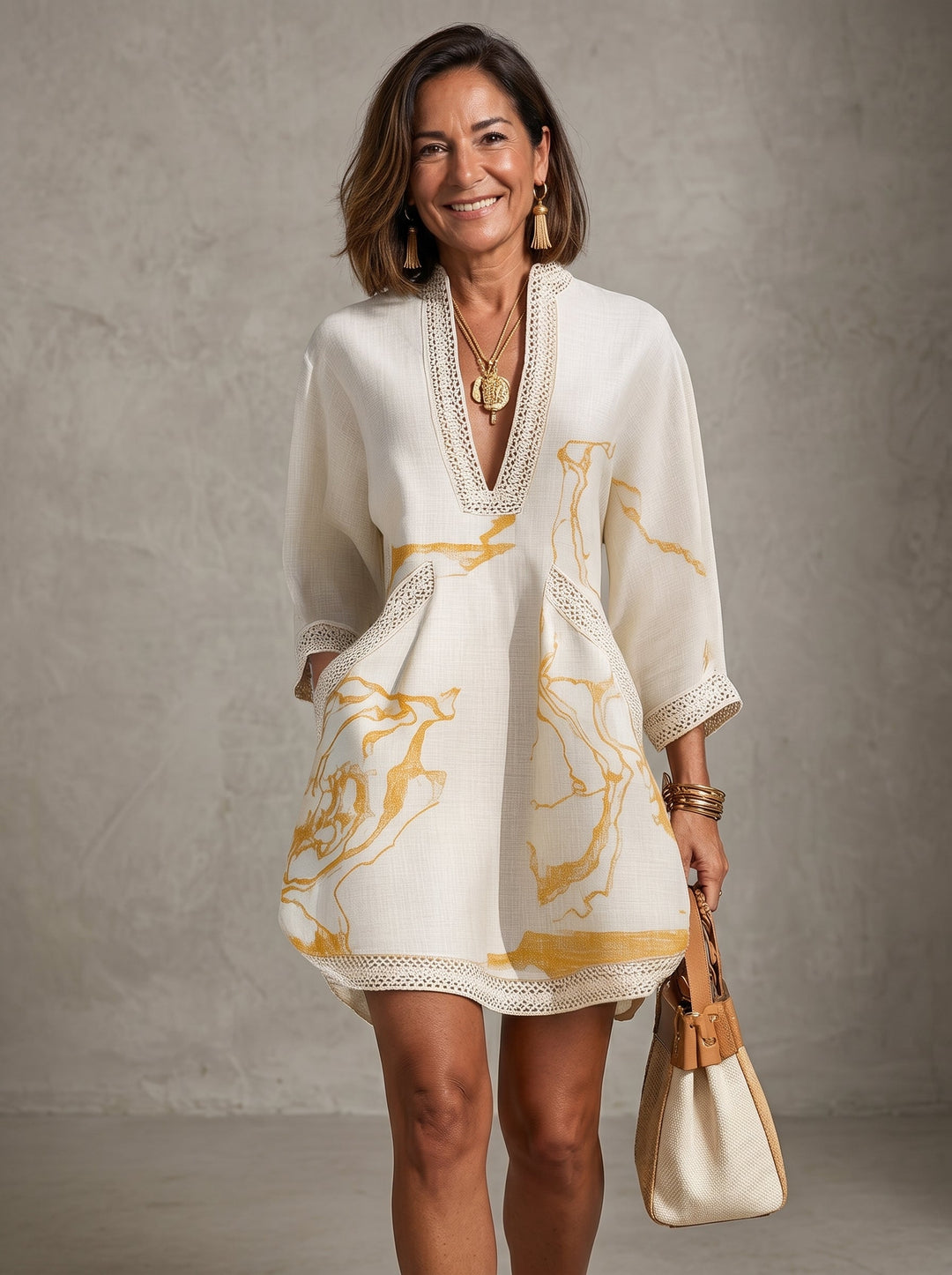 Jevina – Con Pizzo all'Uncinetto in Lino Abito Mini
