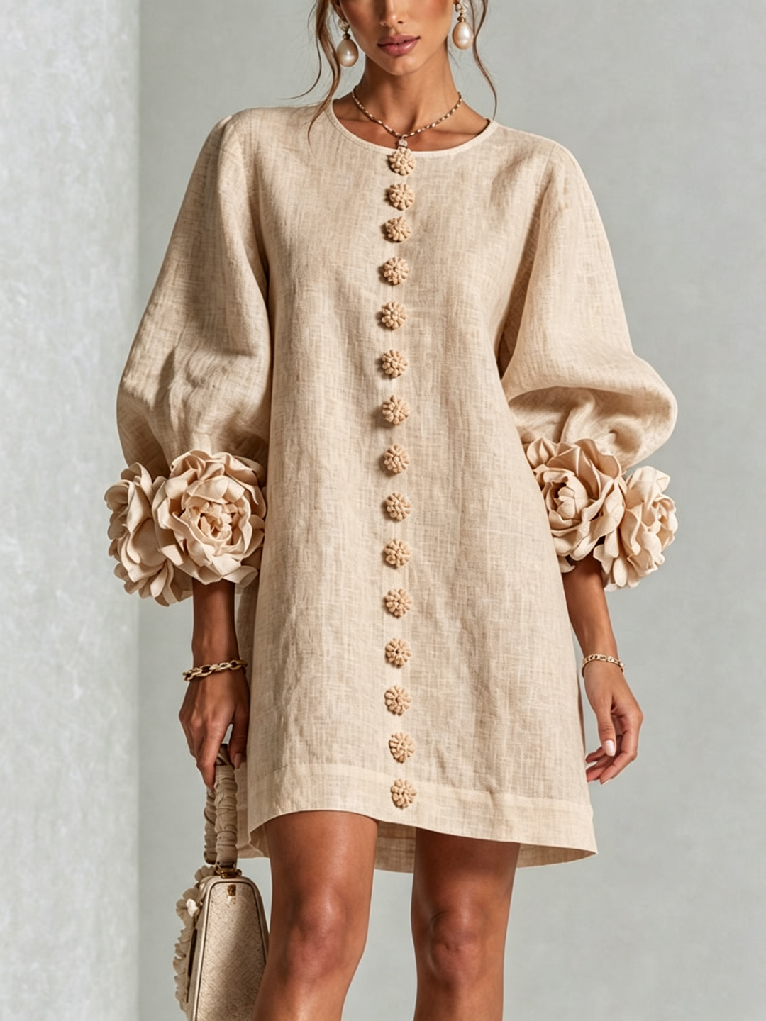 Rilane – Maniche a Rosetta in Lino Misto, Abito Camicia