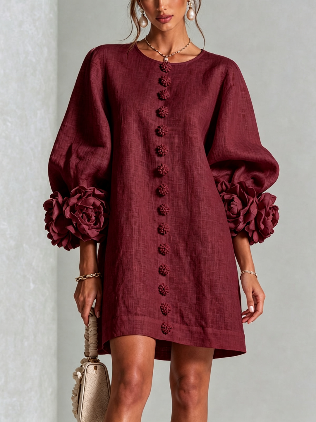 Rilane – Maniche a Rosetta in Lino Misto, Abito Camicia