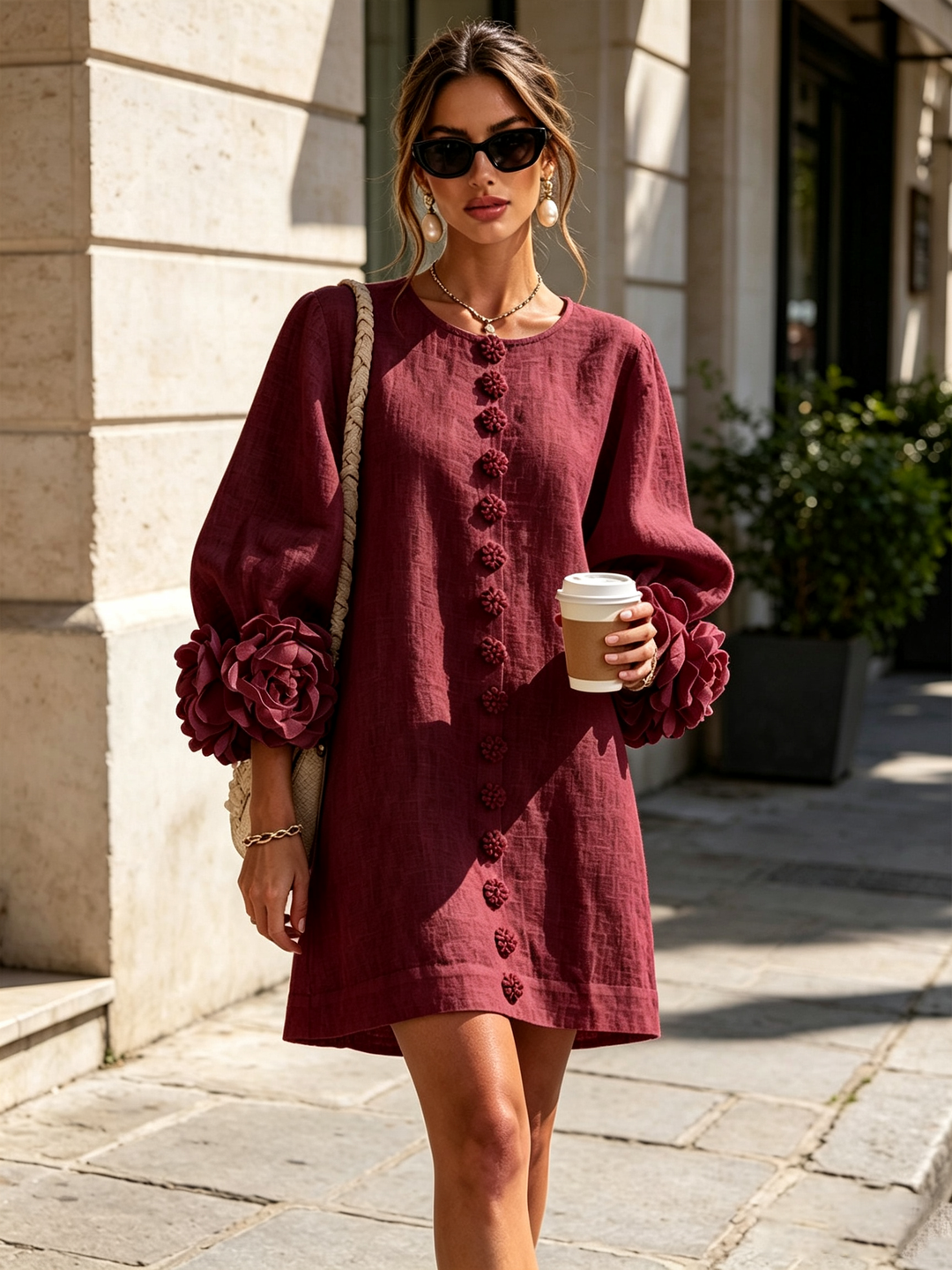 Rilane – Maniche a Rosetta in Lino Misto, Abito Camicia