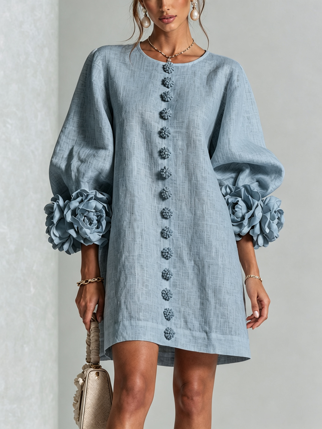 Rilane – Maniche a Rosetta in Lino Misto, Abito Camicia