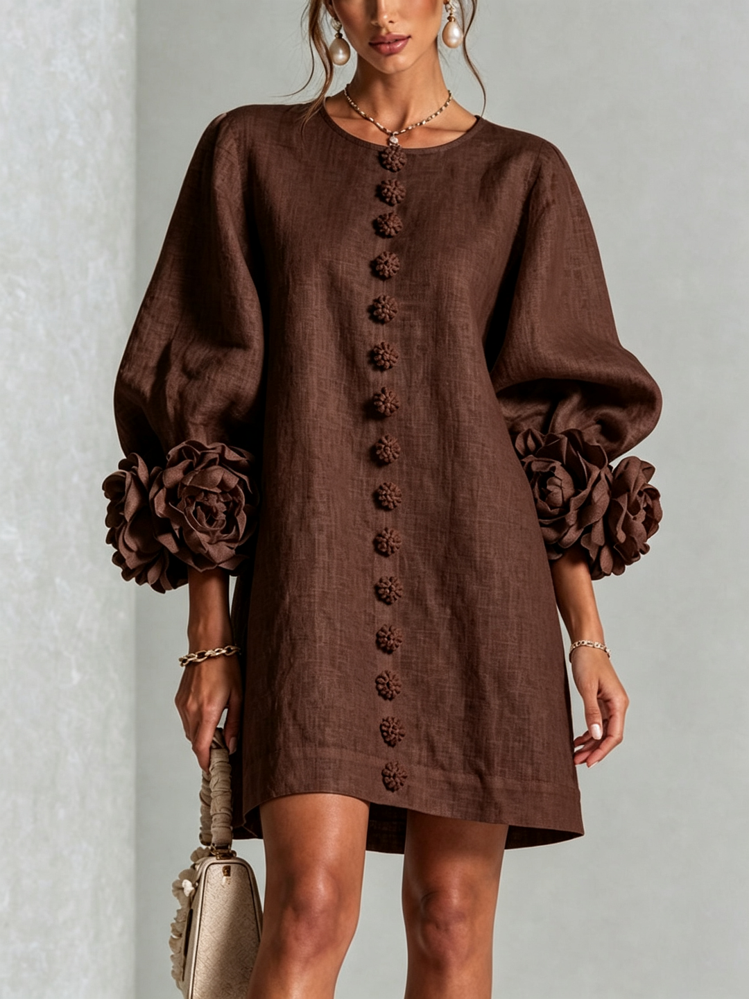 Rilane – Maniche a Rosetta in Lino Misto, Abito Camicia