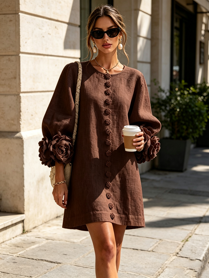 Rilane – Maniche a Rosetta in Lino Misto, Abito Camicia