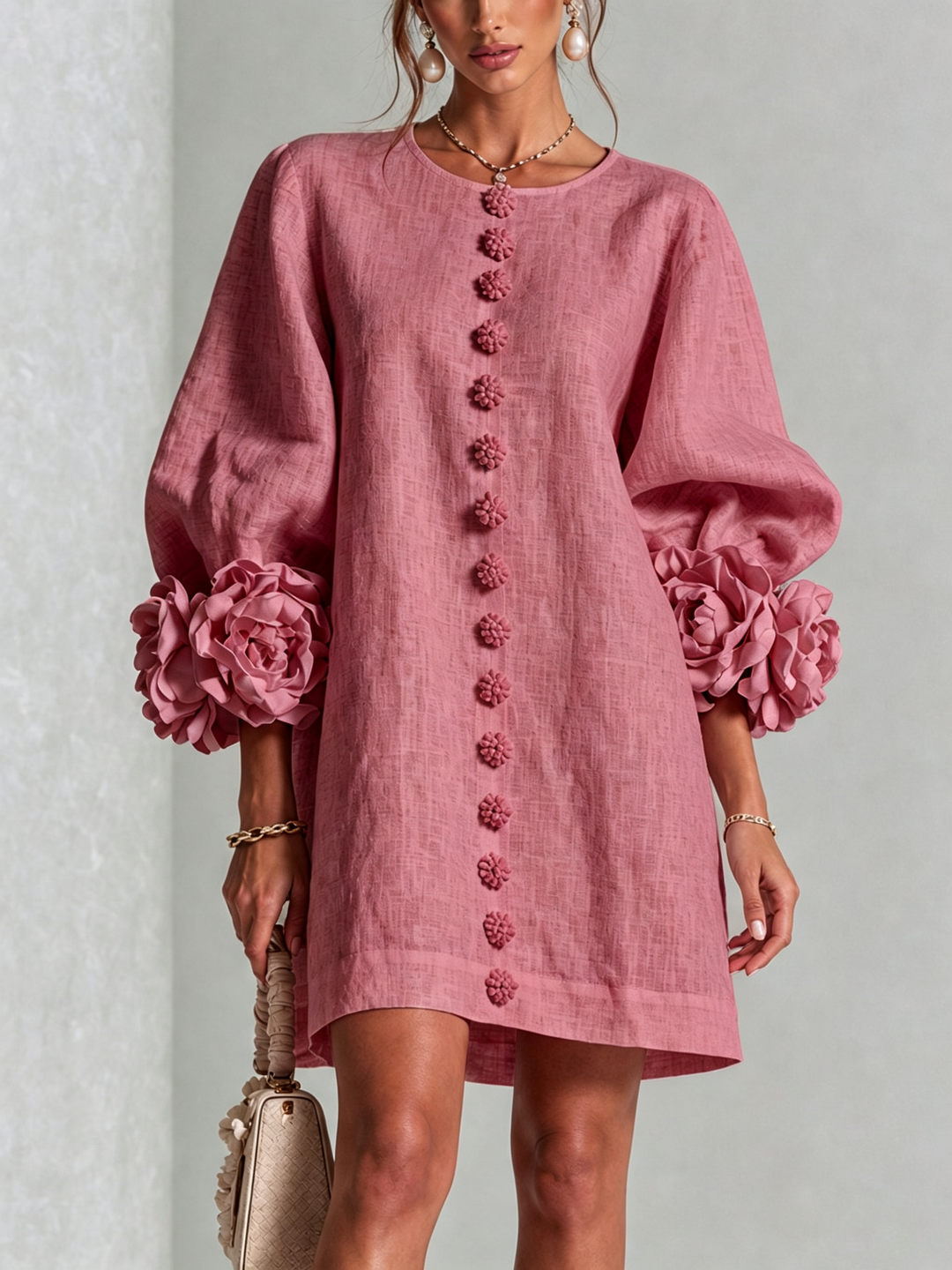 Rilane – Maniche a Rosetta in Lino Misto, Abito Camicia