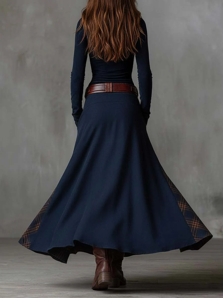 Elyra – Gonna Patchwork in Pelle Scamosciata Abito Maxi