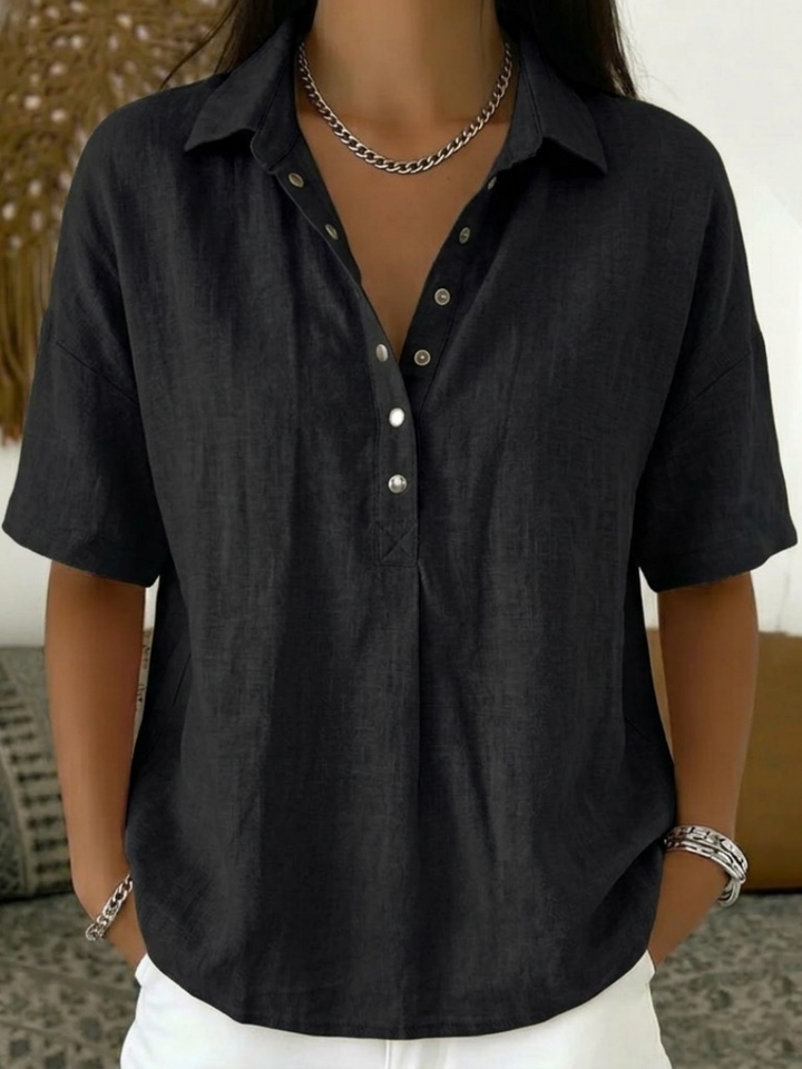 Kelora – Con Colletto e Scollatura a V in Misto Cotone, Blusa