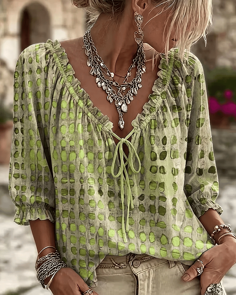 Noreli – Scollo a V con Lacci in Cotone Misto Blusa