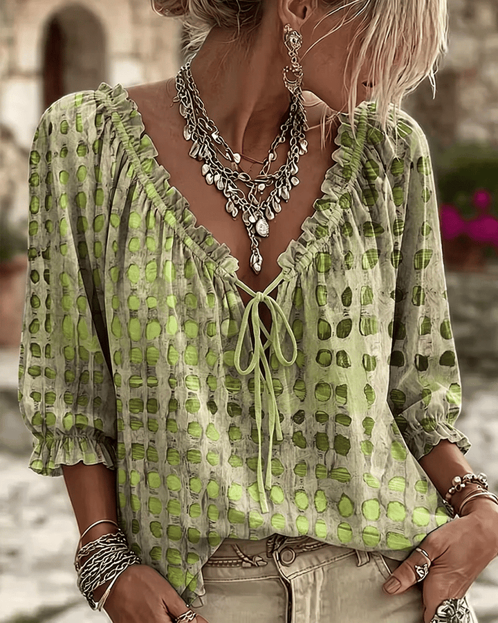 Noreli – Scollo a V con Lacci in Cotone Misto Blusa