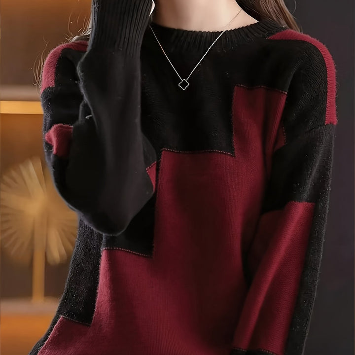 Novira – A Blocchi di Colore in Maglia, Maglione a Collo Alto