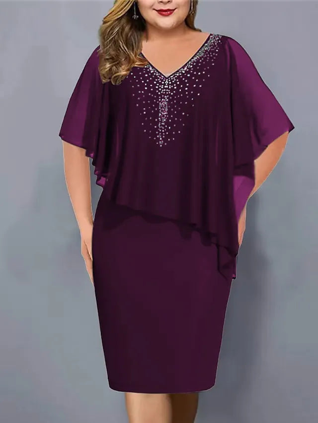 Virela – Scollo a V con Strass in Chiffon, Abito Midi
