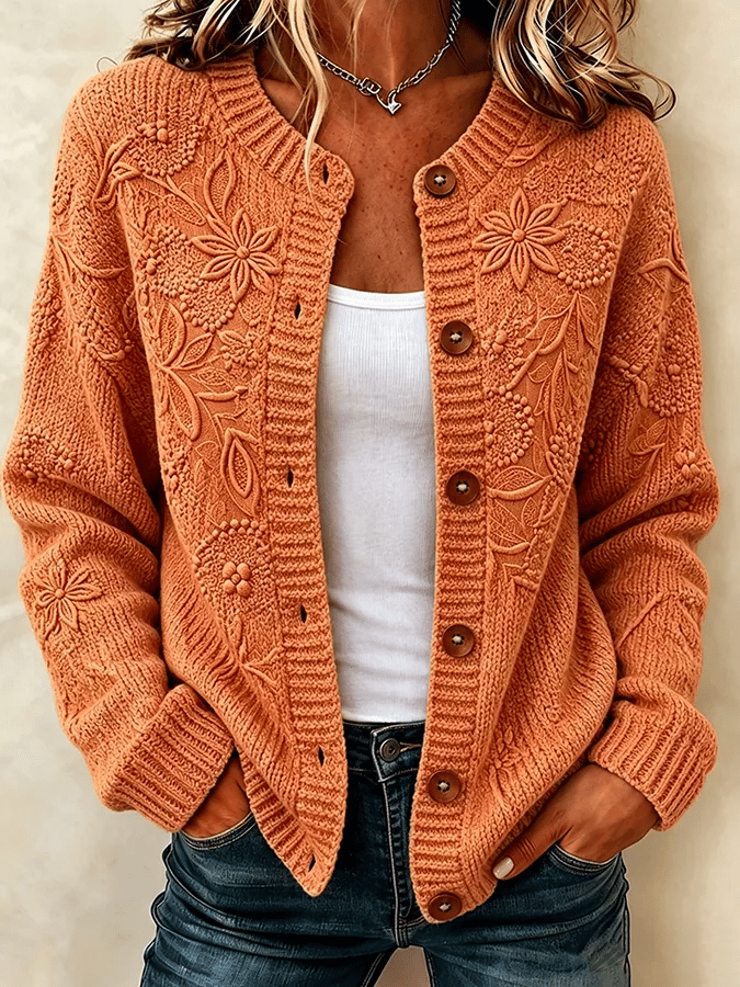 Solira – Stampa a Foglia d'Acero, Maglia Fine, Cardigan