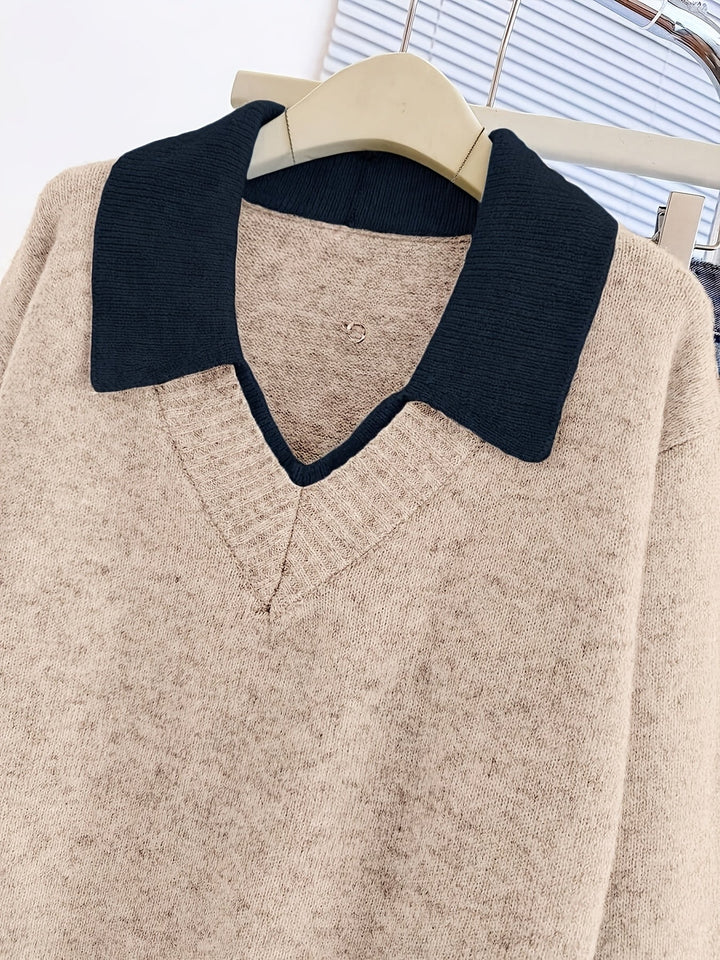 Cirelle – Colletto a Contrasto a Doppio Strato in Maglia, Maglione