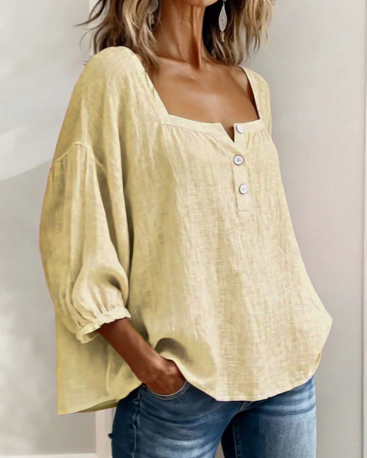 Sivara – Scollatura Quadrata in Cotone-Lino, Blusa
