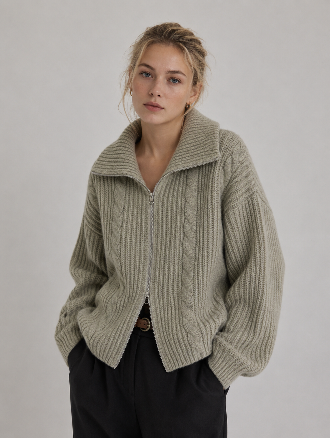 Velira – Con Zip Frontale in Maglia a Trecce, Cardigan