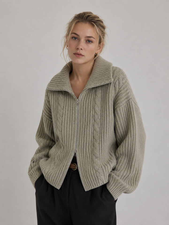 Velira – Con Zip Frontale in Maglia a Trecce, Cardigan