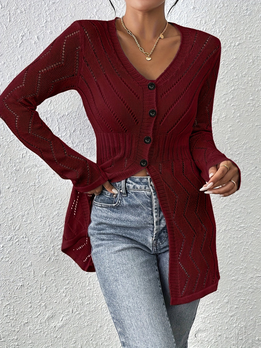 Renaya – Scollatura a V in Maglia Testurizzata, Cardigan