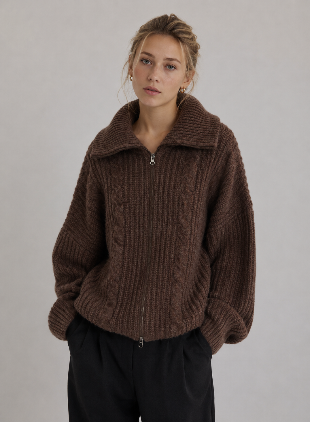 Velira – Con Zip Frontale in Maglia a Trecce, Cardigan