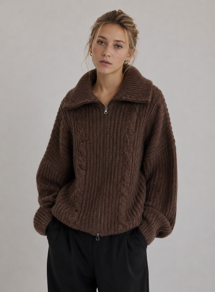 Velira – Con Zip Frontale in Maglia a Trecce, Cardigan