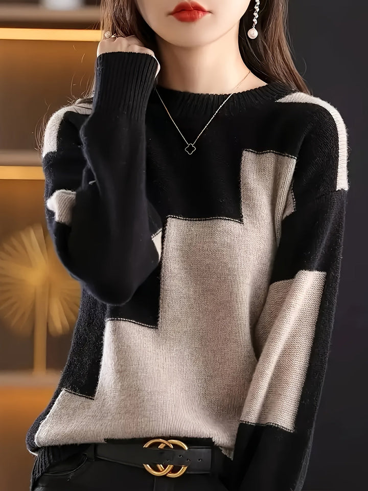 Novira – A Blocchi di Colore in Maglia, Maglione a Collo Alto