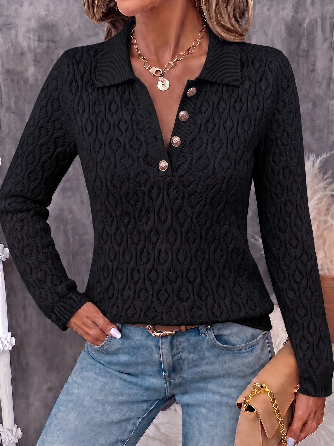 Avenya – Lavorazione Traforata in Maglia, Maglione Polo