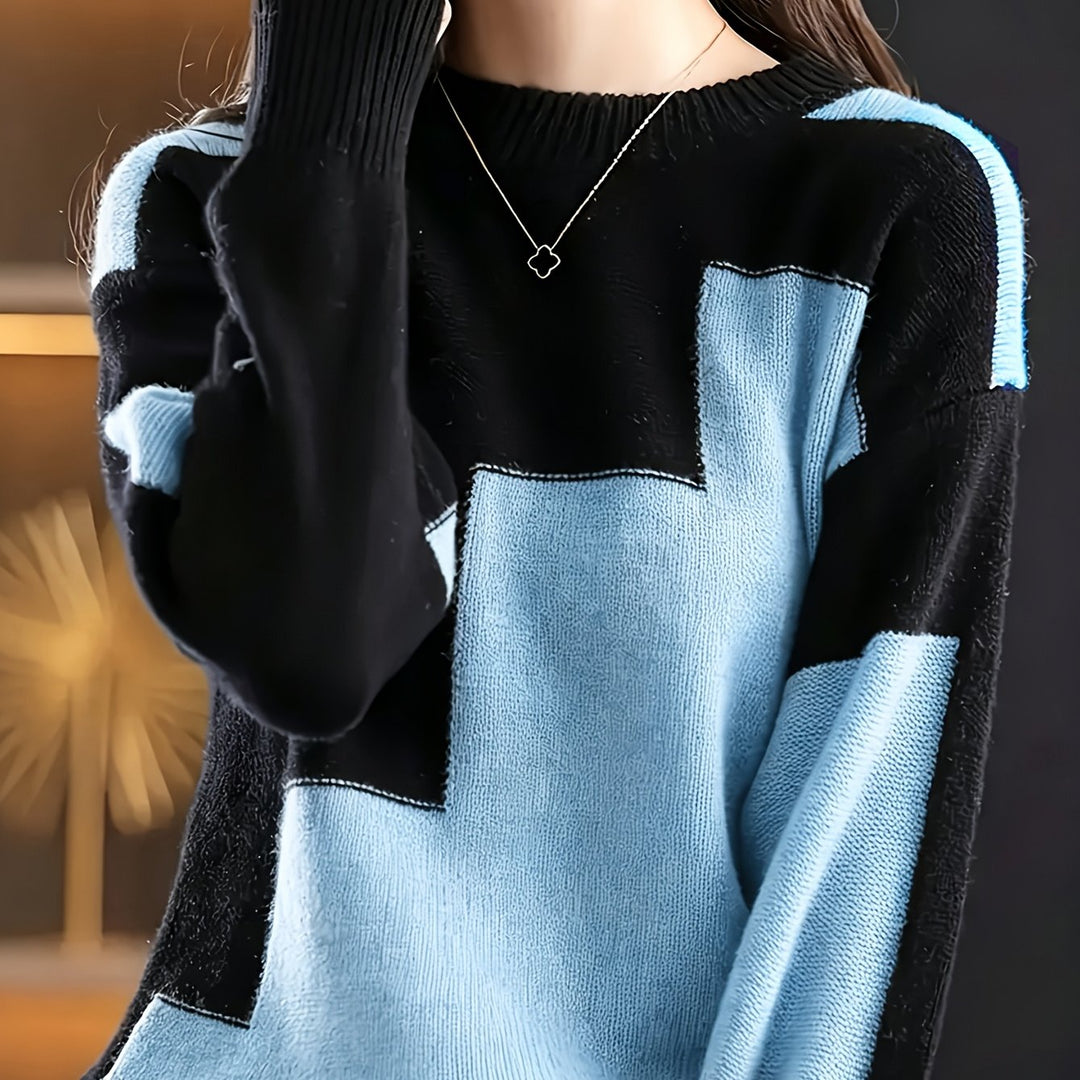Novira – A Blocchi di Colore in Maglia, Maglione a Collo Alto