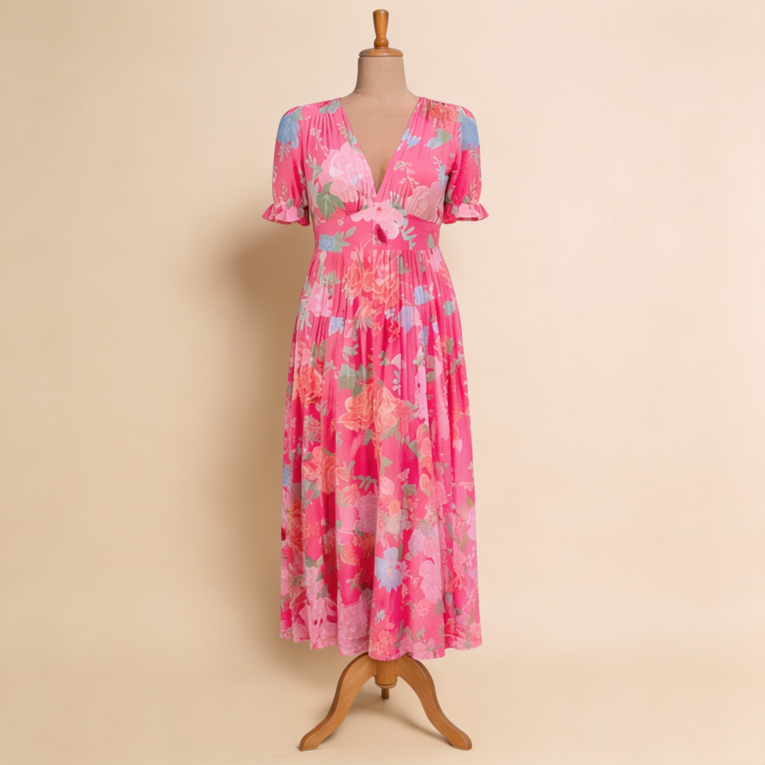 Nelora – Abito Maxi a Fiori con Scollo a V
