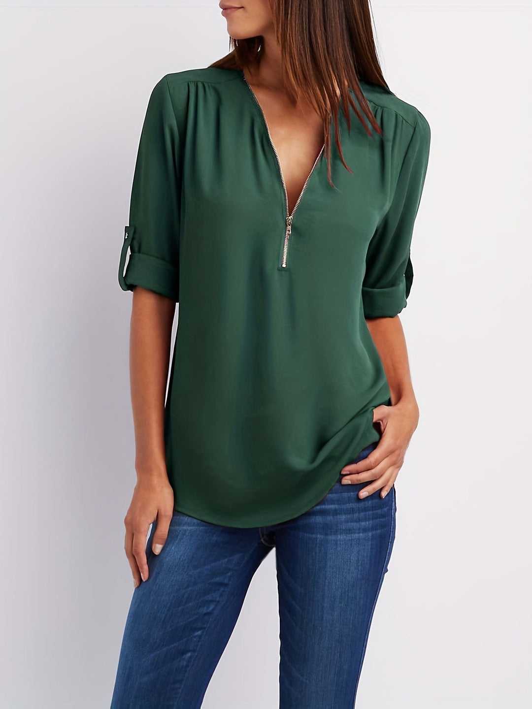 Nivara – Con Zip e Collo a V in Tessuto, Blusa