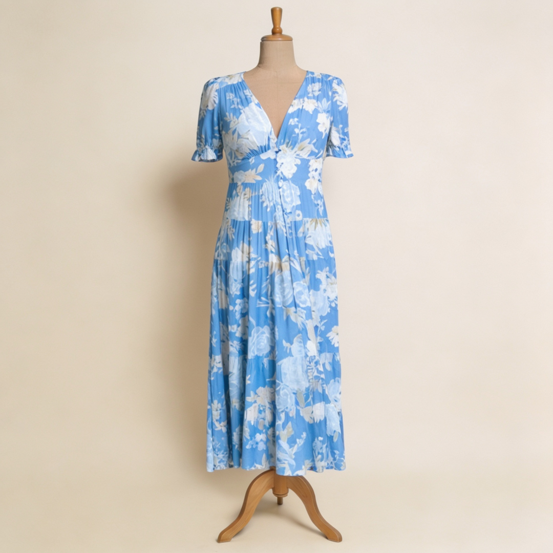 Nelora – Abito Maxi a Fiori con Scollo a V