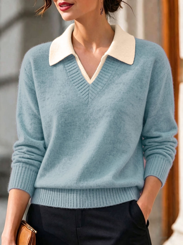 Cirelle – Colletto a Contrasto a Doppio Strato in Maglia, Maglione