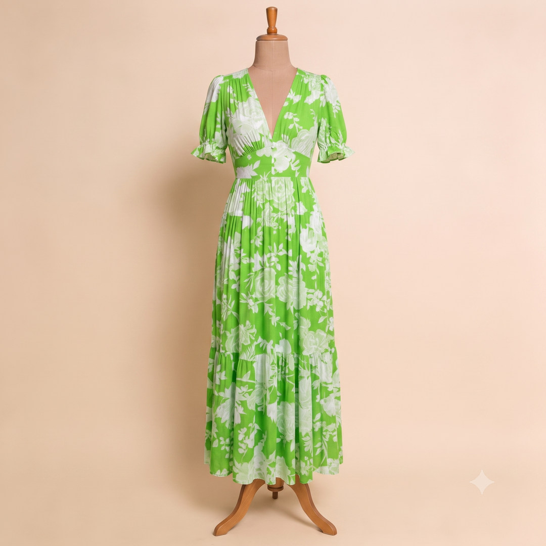 Nelora – Abito Maxi a Fiori con Scollo a V