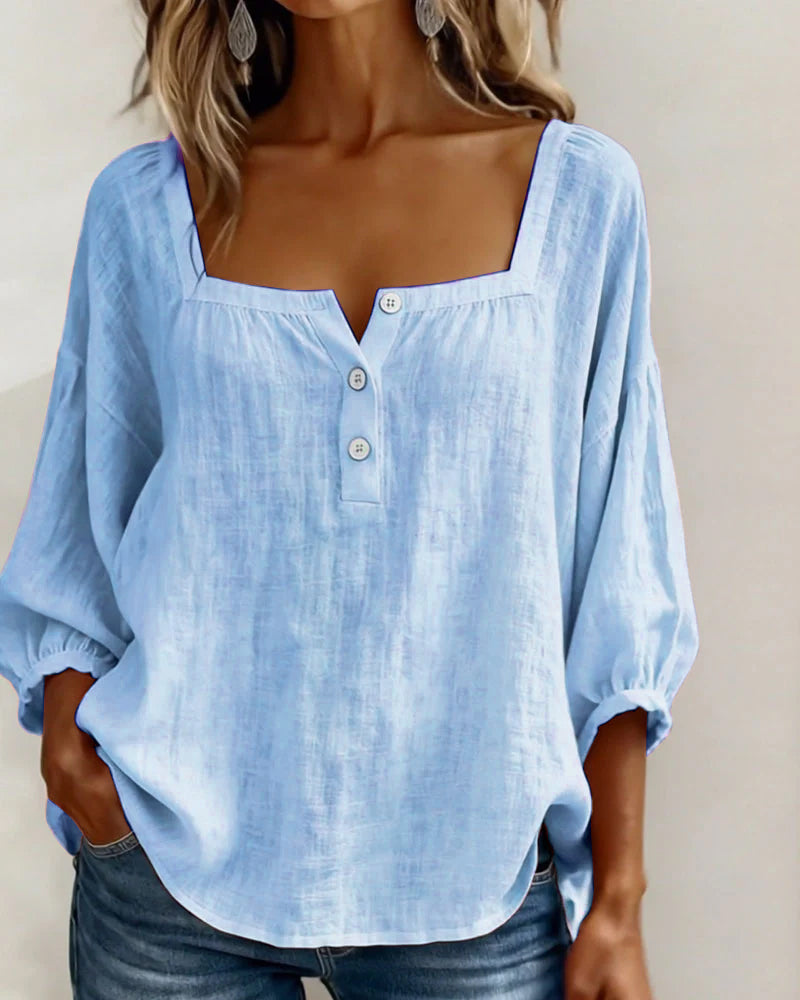 Sivara – Scollatura Quadrata in Cotone-Lino, Blusa
