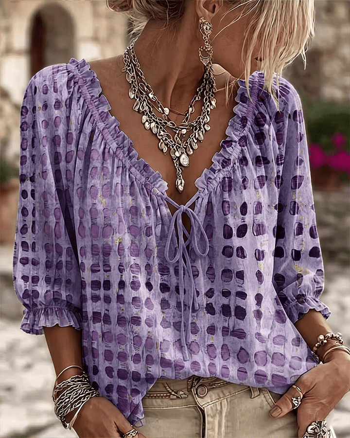 Noreli – Scollo a V con Lacci in Cotone Misto Blusa