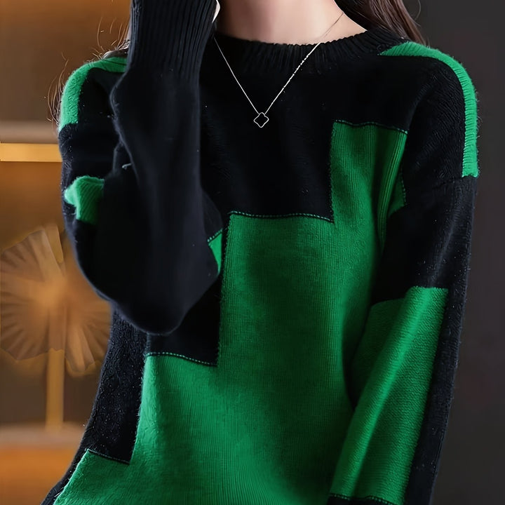Novira – A Blocchi di Colore in Maglia, Maglione a Collo Alto