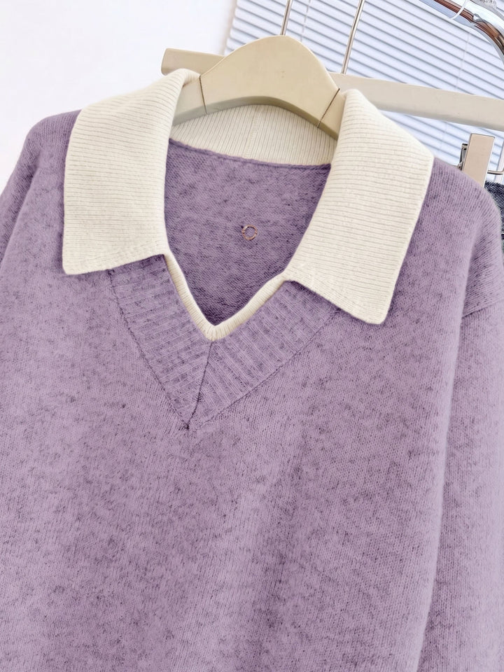 Cirelle – Colletto a Contrasto a Doppio Strato in Maglia, Maglione