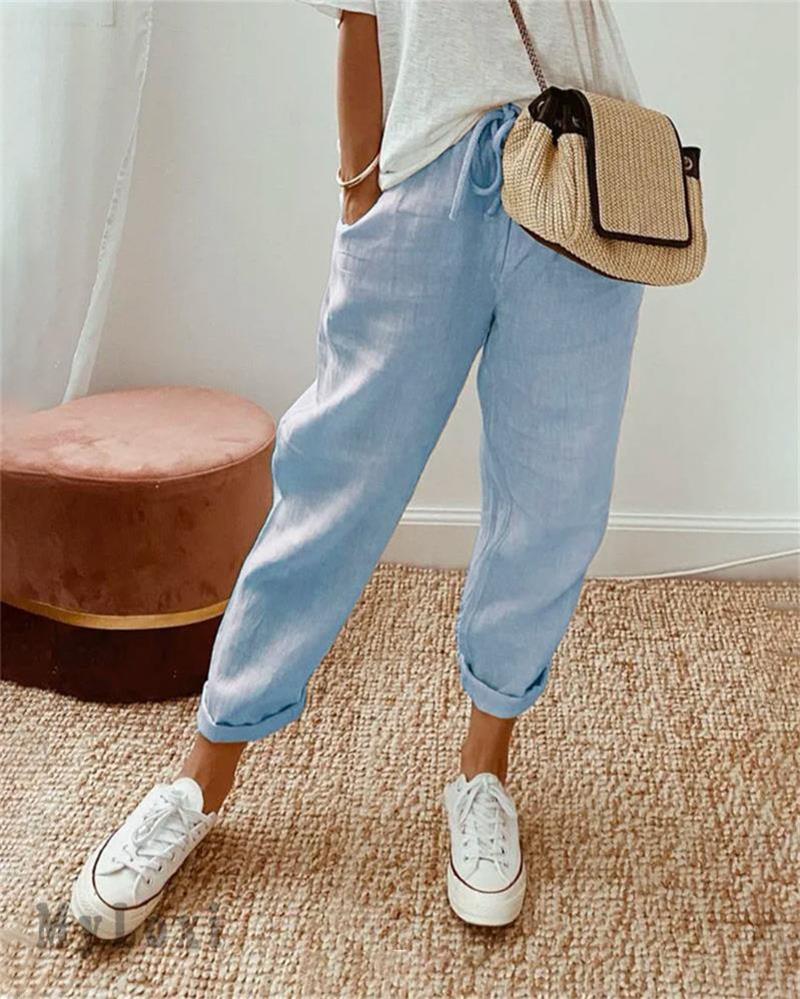 Mevra – Pantaloni a Gamba Dritta in Lino-Cotone