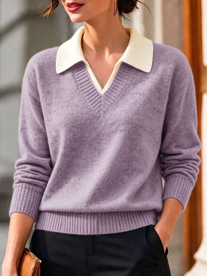 Cirelle – Colletto a Contrasto a Doppio Strato in Maglia, Maglione