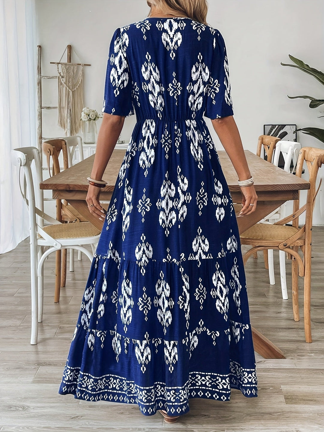 Nalira - Stampato con Scollatura a V, Abito Maxi