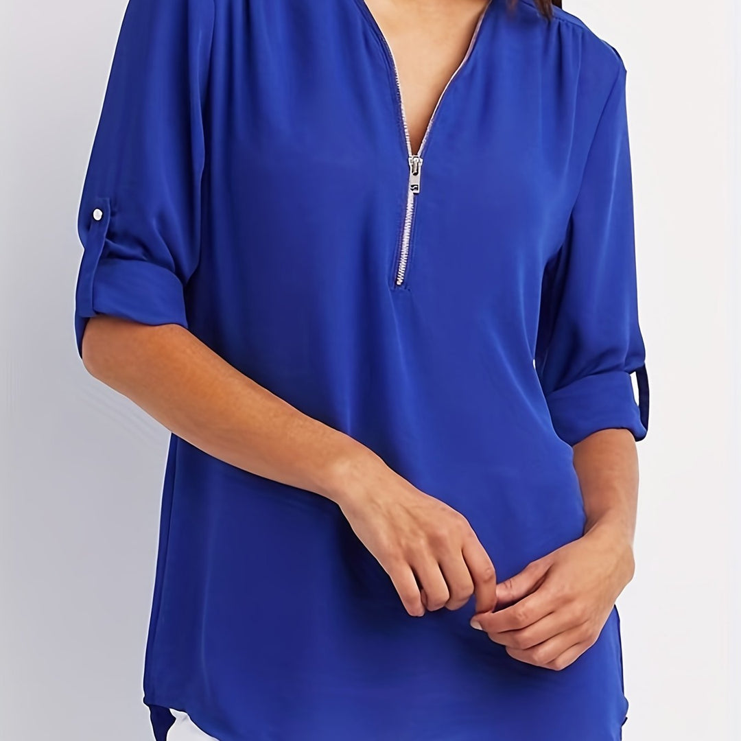 Nivara – Con Zip e Collo a V in Tessuto, Blusa