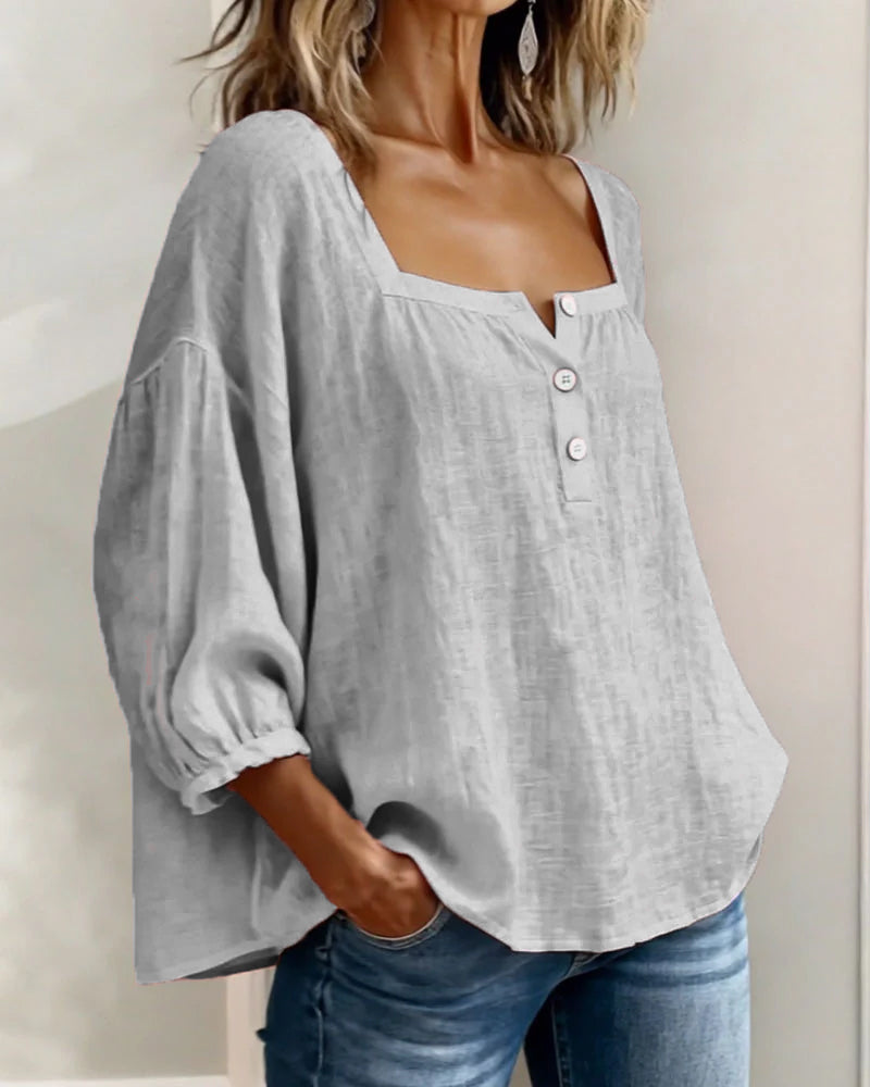 Sivara – Scollatura Quadrata in Cotone-Lino, Blusa